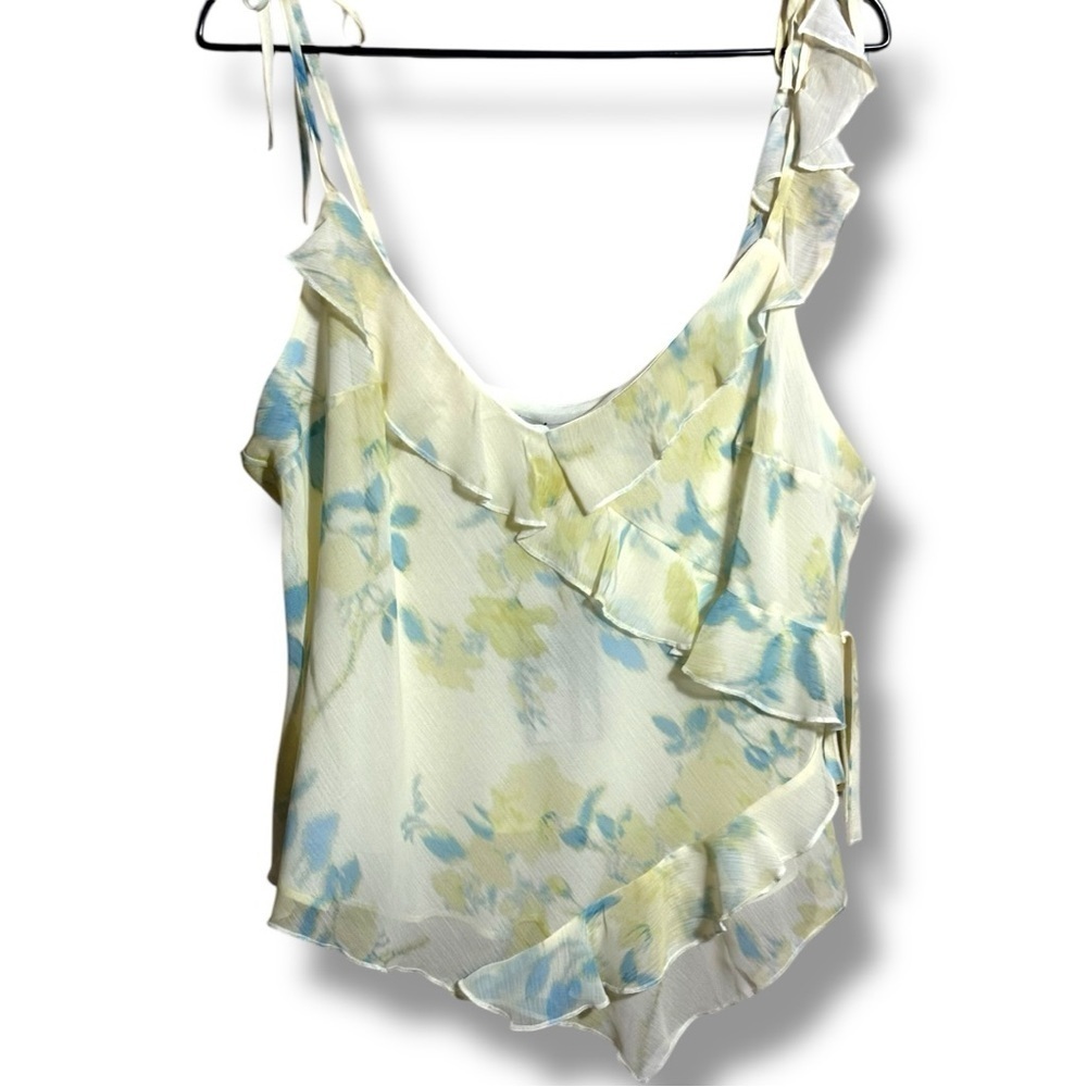 Rita Ora x Primark Flowy Asymmetrical Sheer Yellow Floral Ruffle Camisole Top - Picture 7 of 15